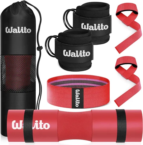 Vista 9 de WALITO 8Pcs Barbell Pad Set for Hip Thrust - Squat Pad,Gym Accessories for Women with Bar Bad,Bench Press, with Gym Ankle Straps,Resistance Bands