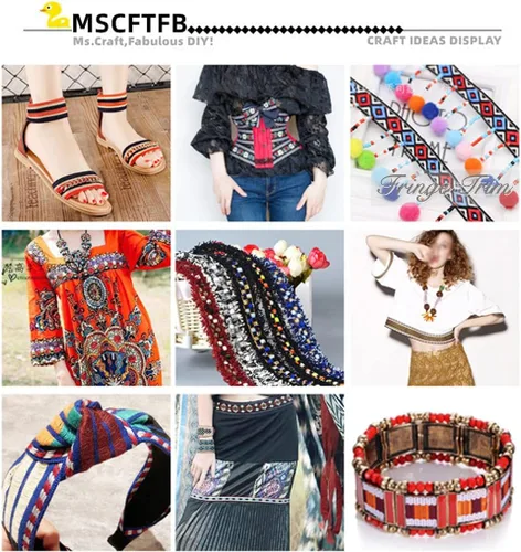 Vista 3 de MSCFTFB Diseños étnicos - Cinta jacquard tejida con flecos para accesorios de ropa, correas de adorno, cinturones, collares, manualidades, ancho