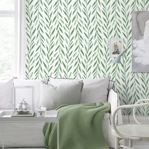 Vista 5 de Wudnaye Papel tapiz de hojas verdes para despegar y pegar, papel tapiz floral de 17.7 x 118 pulgadas, papel de contacto floral moderno