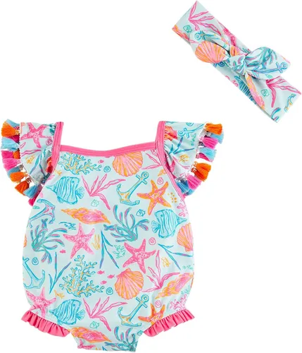 Vista 8 de Mud Pie Conjunto de traje de baño y diadema para niñas Mud Pie para niñas Multi-Floral