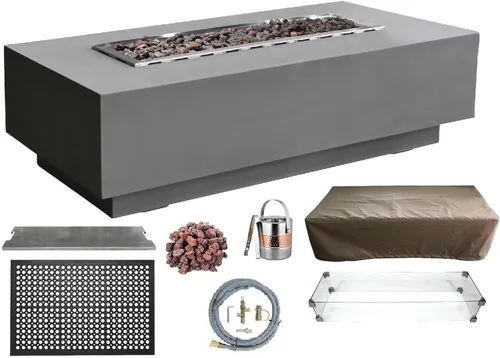 Vista 11 de Elementi+ Mesa de Fuego de Gas Colorado de Hormigón Fundido de 56" Rectangular, Hoguera al Aire Libre con Ignición Electrónica Incluye Cubierta