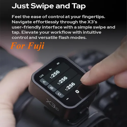 Vista 2 de Godox Disparador de flash inalámbrico X3F TTL, transmisor de flash de pantalla táctil para cámaras Fuji, batería incorporada