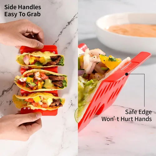 Vista 3 de Juego de 12 soportes para tacos, juego de servicio de barra de tacos para una fiesta, bandejas grandes para tacos, soporte para tacos duros
