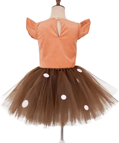 Vista 4 de Biayxms Disfraz de animal de Halloween para niñas, vestido de cosplay de renos con diadema, ropa de Navidad