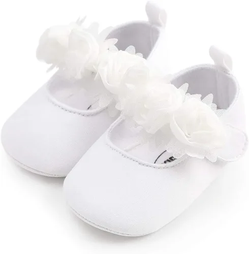Vista 2 de ENERCAKE Zapatos de bebé para niña, suela suave, floral, recién nacido, Mary Jane, zapatos planos para bautizo, zapatos