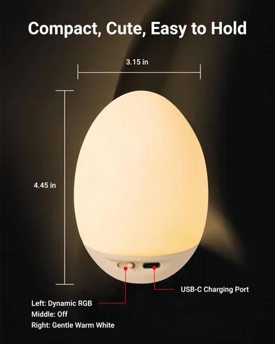 Vista 8 de Luz nocturna de huevo para bebé para guardería y lactancia – Luz táctil portátil con 7 colores RGB, atenuación continua, recargable, silicona suave