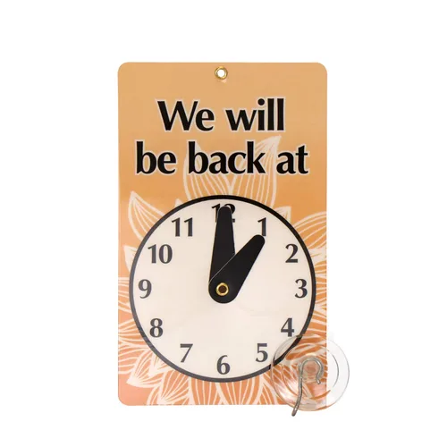 Vista 2 de SmartSign Letrero de reloj de dos caras con texto en inglés "We Will Be Back - Welcome We are Open", plástico de 7.75 x 4.75 pulgadas 4.75" x 7.75