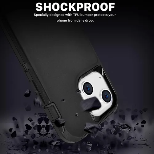 Vista 6 de Funda con clip para cinturón compatible con iPhone 14 (6.1 pulgadas), resistente contra caídas, protección contra golpes, a prueba de polvo