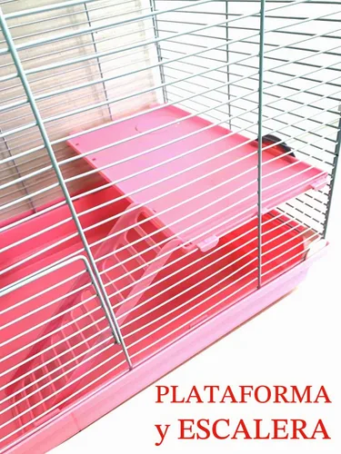 Vista 3 de Hámster de 2 niveles de color rosa Habitat Hamster Home Roedor, Gerbil Ratón Rata Alambre Jaula con Juego Completo de Accesorios Expansible