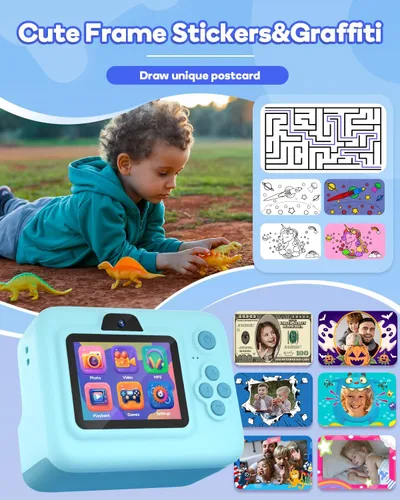 Vista 3 de Dylanto Cámara de niños con impresión instantánea, cámaras instantáneas de 1080P para niños que imprimen fotos, regalos de Navidad de cumpleaños