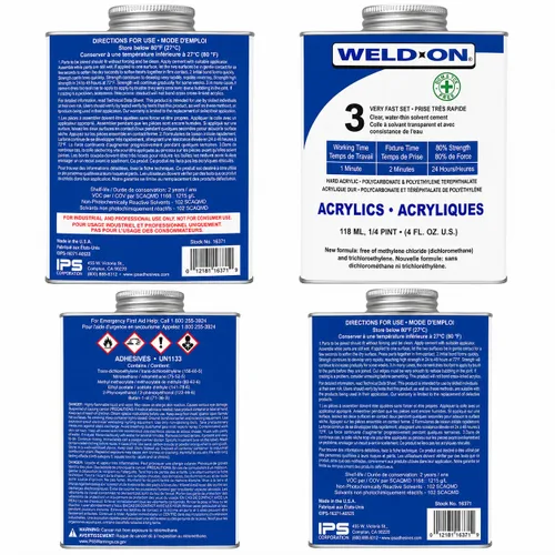 Vista 2 de Weld-On #3 Cemento, fórmula sin cloro con bajo contenido de compuestos orgánicos volátiles (4 onzas) con botella aplicadora y aguja
