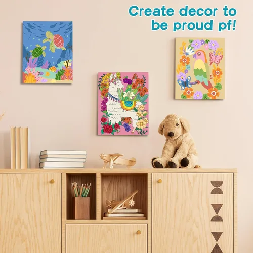 Vista 7 de Kit de pintura por números para niños de 8 a 12 años, lienzo enmarcado de 10 x 8 pulgadas con 17 macetas de pintura acrílica y 6 pinceles