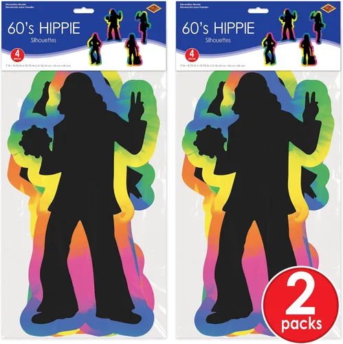 Vista 6 de Beistle Siluetas hippie de los años 60, 8 unidades – Recortes psicodélicos grandes con contornos retro de teñido anudado para fiestas geniales