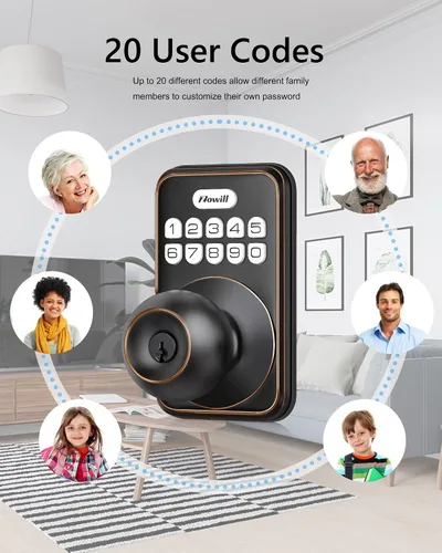 Vista 5 de Zowill Cerradura de puerta de entrada sin llave con perilla – Cerradura inteligente con teclado electrónico, cerradura inteligente, juego
