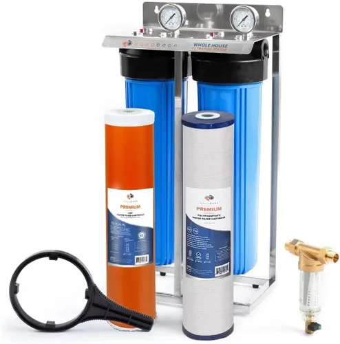 Vista 17 de Sistema de filtro de agua de 2 etapas de 20 x 4.5 pulgadas, viene con filtros de sedimentos y carbono Prefiltro, llave, calibre y liberación