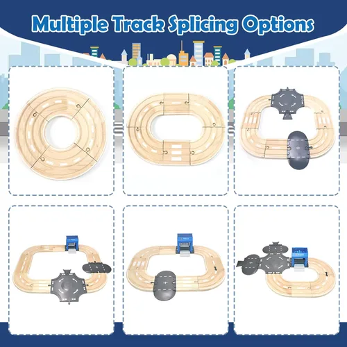 Vista 5 de Juego de 59 piezas de tren de madera para niños pequeños, tren de juguete con pista para niños de 3 a 6 años, set de juego de lujo de doble pista