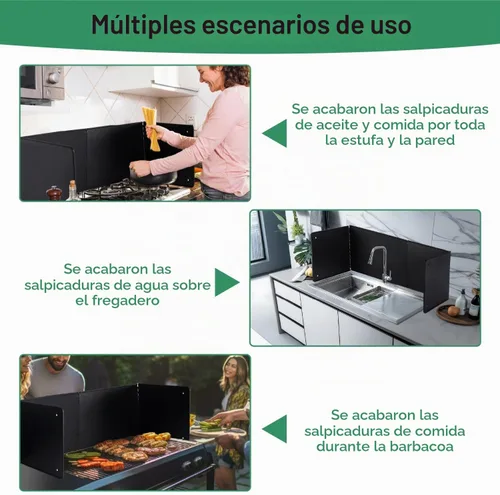Vista 5 de Protector contra salpicaduras negro grande de 4 lados para freír en la estufa, protector contra salpicaduras de aceite para cocinar en la estufa