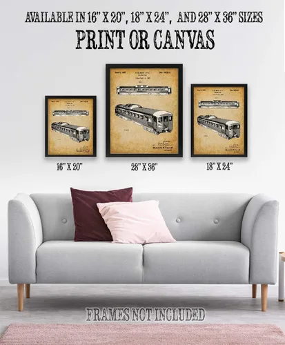 Vista 7 de Patente de coche ferroviario de pasajeros - Decoración clásica de tren, exhibición de pared de transporte ferroviario de locomotora, gran regalo