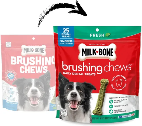 Vista 2 de Milk-Bone - Masticables diarios para perros con sabor a menta fresca, tamaño pequeño/mediano, 25