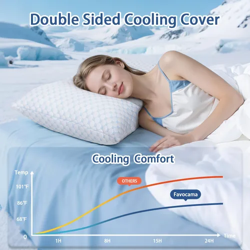 Vista 2 de Favocama Almohada Refrescante para Dormir, Almohadas de Espuma Viscoelástica Triturada Tamaño King Juego de 2, Almohadas de Cama Refrescantes