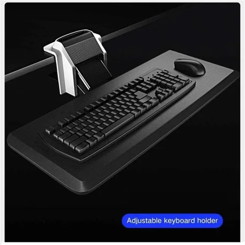 Vista 2 de Cajón de bandeja para teclado, plataforma para teclado, bandeja para teclado de PC, cajón debajo del escritorio, inclinación, ergonómico, extensor