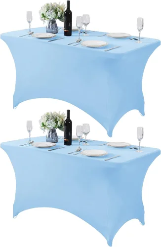 Vista 64 de Mantel de elastano para mesa de 6, 4 o 8 pies, universal, ajustable, para fiestas, banquetes, bodas y eventos, color verde manzana