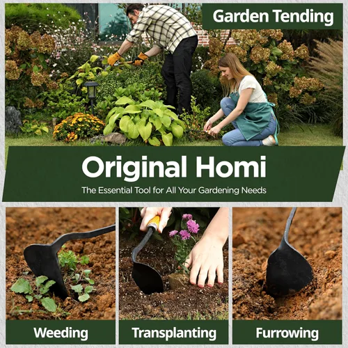 Vista 3 de Azada de mano original Homi – Herramienta de jardín coreana tradicional hecha a mano para deshierbar, cavar y plantar con acero forjado y mango