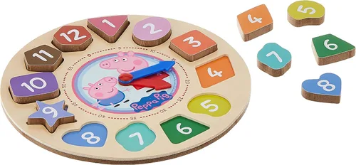 Vista 3 de Peppa Pig Rompecabezas de reloj clasificador de formas para 36 meses a 48 meses, 14 piezas (números de 12 piezas + reloj + soporte)