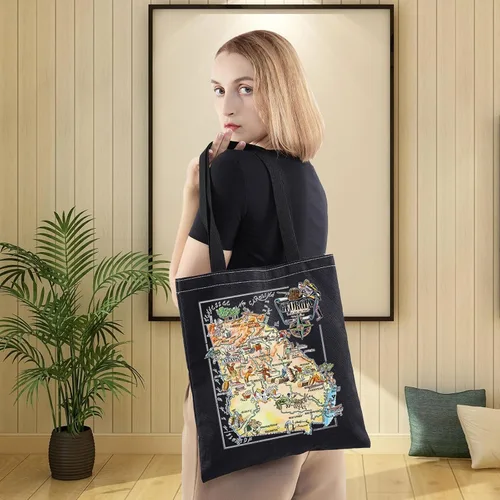 Vista 6 de LEVLO Fun State Map Of Georgia Tote Bag Georgia Travel Souvenir Gift 1940's Georgia Cartoon Illustration Shoulder Bag