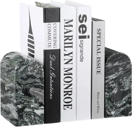 Vista 20 de Koville Sujetalibros de mármol italiano de Carrara para estantes, extremos decorativos para libros, 7 libras, soporte de libros de mármol Bianco