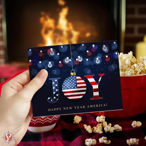 Vista 2 de 2026 Feliz Año Nuevo América! - Tarjetas de felicitación y sobres plegables de Navidad (en blanco en el interior), tarjetas patrióticas para regalos