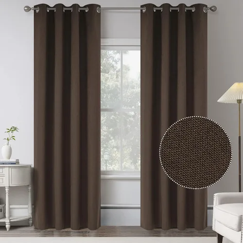 Vista 23 de KEQIAOSUOCAI Cortinas de lino 100% opacas de 100 pulgadas de largo, 2 paneles para dormitorio, estilo casa de campo moderna, completamente negro