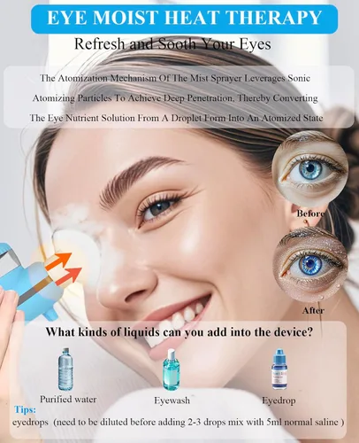 Vista 5 de Rociador de niebla de ojos nano calentado, vaporizador de ojos portátil con compresión cálida y calor húmedo para aliviar los ojos secos