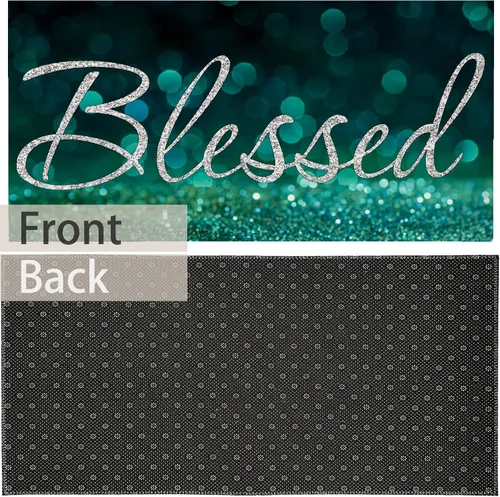 Vista 5 de TUBAMQ Felpudo de puerta Blessed de 17 x 30 pulgadas, tapete decorativo de bienvenida con purpurina bendita, parte trasera de goma antideslizante