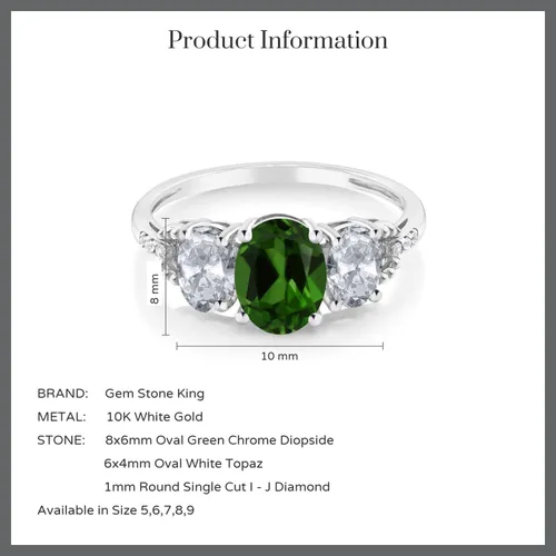 Vista 18 de Anillo de compromiso ovalado de oro blanco de 10 quilates con piedra natal y topacio blanco de 3 piedras con detalles de diamante Centro de 0.315