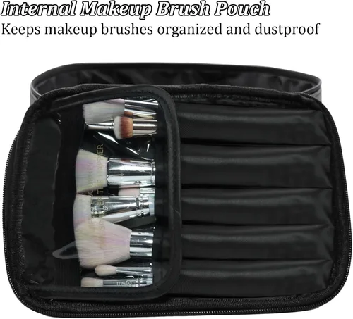 Vista 6 de Neceser de maquillaje transparente, 2 en 1, bolsa de aseo impermeable de viaje, bolsa de almacenamiento de gran capacidad, bolsa desmontable