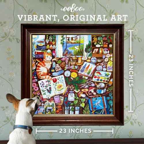 Vista 3 de eeBoo Rompecabezas de 1000 piezas con diseño de gato de naturalista para adultos, cuadrado de 23 x 23 pulgadas, fabricado con tablero reciclado