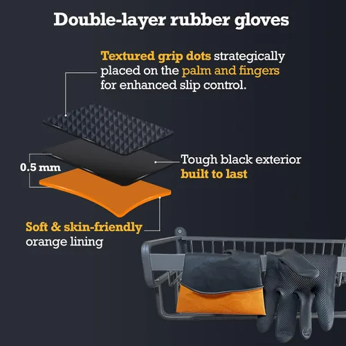 Vista 3 de Guantes de limpieza de goma gruesos, 1 par de guantes de goma negros para lavar platos, medianos, guantes de cocina antideslizantes para lavar