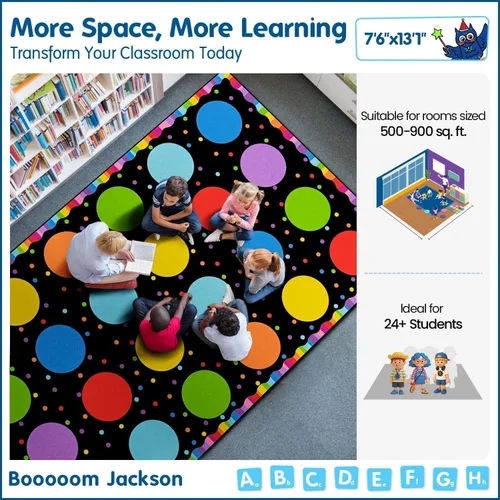 Vista 3 de Booooom Jackson Alfombra colorida de 7 pies 6 x 13 pies con círculos de lunares para decoración de asientos de habitación de niños, alfombra