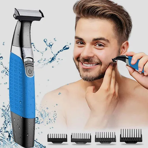 Vista 2 de KEMEI Maquinilla de afeitar eléctrica, recortadora de barba para hombres, peluquería corporal recargable por USB inalámbrico y removedor de vello