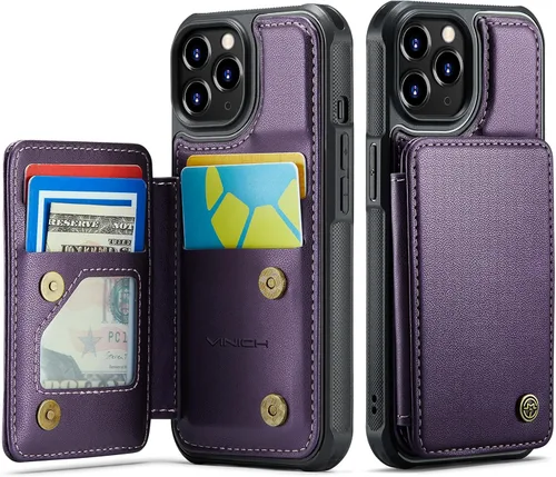 Vista 107 de Vinich for iPhone XR Wallet Case with Card Holder, Black RFID Blocking Credit Slots, Kickstand, Shockproof Flip Phone Cover, PU Leather, Double