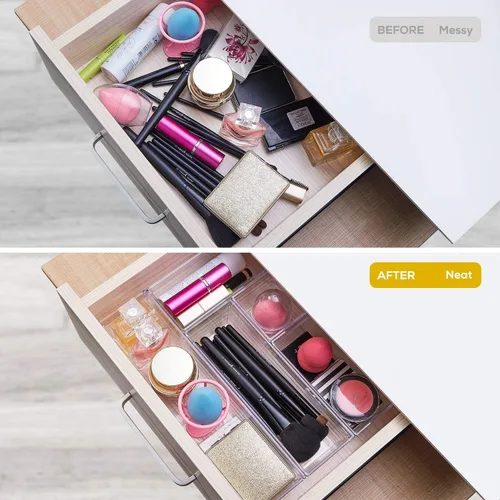 Vista 9 de Bandeja organizadora de 14 cajones de plástico transparente para maquillaje, utensilios de cocina, joyas y accesorios