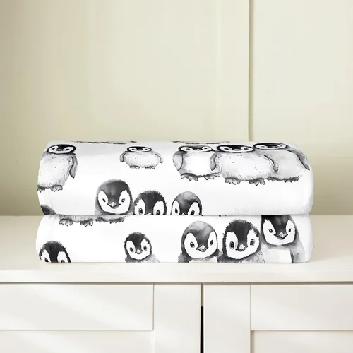 Vista 4 de Erosebridal Manta de pingüino de 40 x 50 pulgadas para niños y niñas, manta de franela gris blanca y negra con diseño de animales antárticos