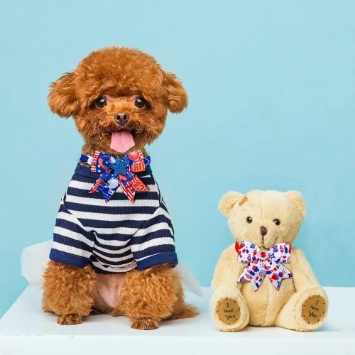 Vista 3 de 24 corbatines para perro del 4 de julio, pajarita para mascotas del Día de la Independencia, collar de rayas de estrellas ajustable, pajarita