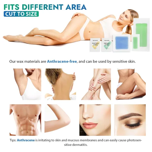 Vista 6 de Waxkiss Kit de tiras de cera para mujeres y hombres, 70 unidades, 3 tamaños y 12 toallitas para cera y después de la cera, kit de tiras de cera