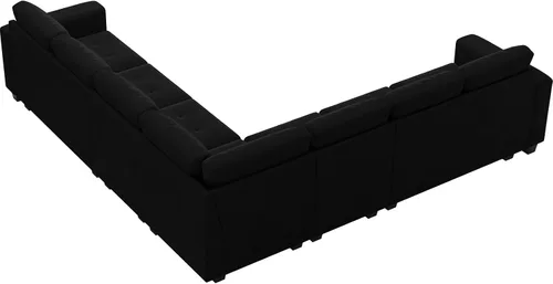 Vista 8 de Belffin Sofá modular de terciopelo en forma de L, sofá seccional convertible de gran tamaño con diván reversible para sala de estar, color negro