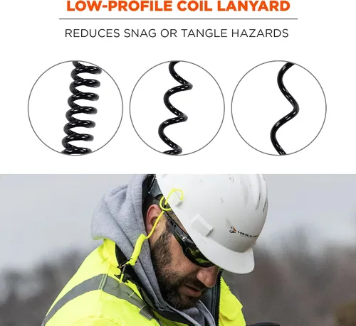 Vista 4 de Cordón en espiral con extremo de hebilla, diseño sin enganches, se fija fácilmente a cascos, herramientas o pequeños objetos de valor, capacidad