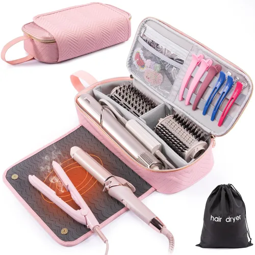 Vista 8 de Bolsa de Viaje 2EN1 para Herramientas para el Cabello con Alfombrilla Resistente al Calor para Shark Flexstyle, Planchas Planas, Alisadores Negro