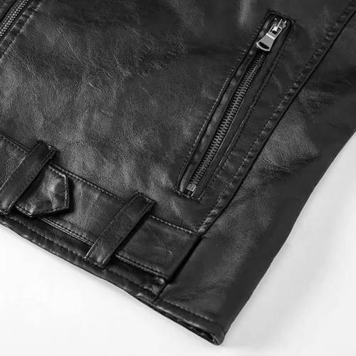 Vista 3 de Benz - Chaqueta de cuero acolchada con diamante negro para hombre, estilo moto