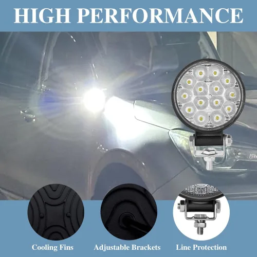 Vista 5 de Barra de luz LED redonda, 4.5 pulgadas, 140 W, 14000 lúmenes, luz de inundación todoterreno, foco todoterreno antiniebla para conducción, barra